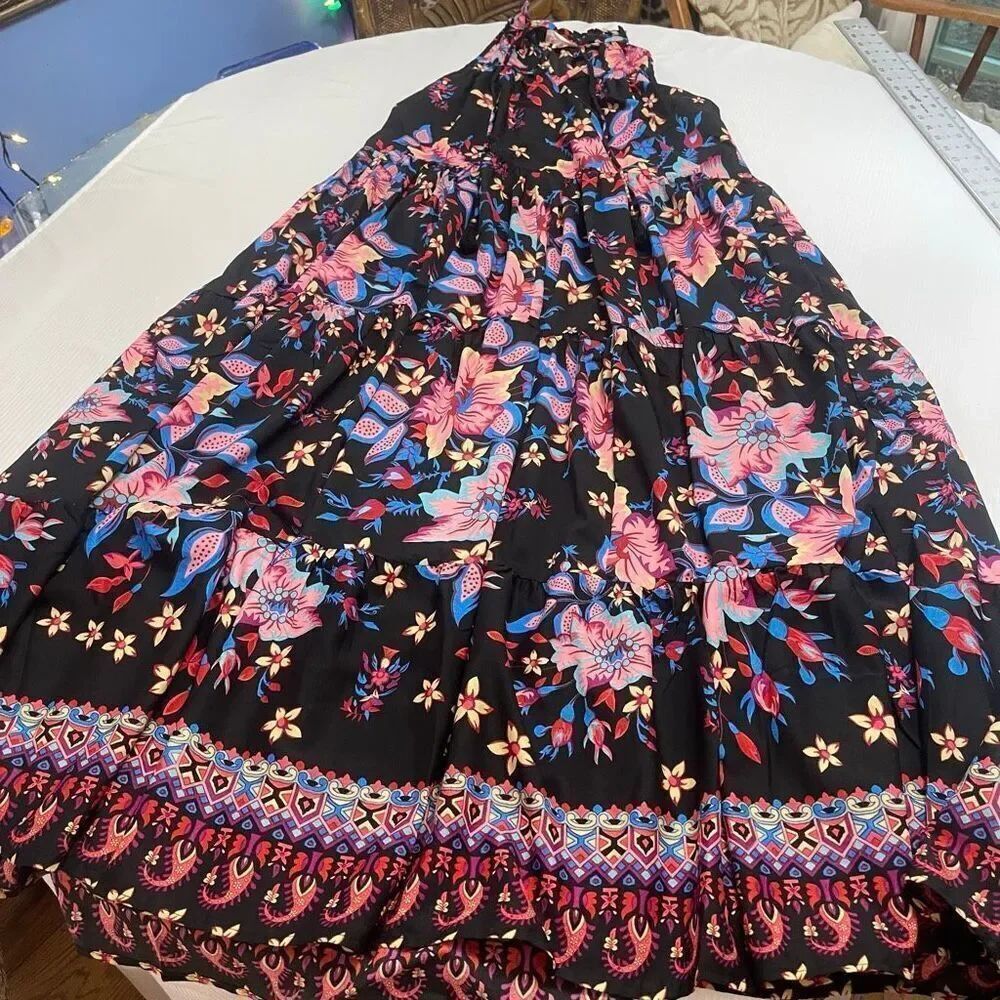 NWT Anthropologie Boemo Black Floral Maxi Dress Size Small New